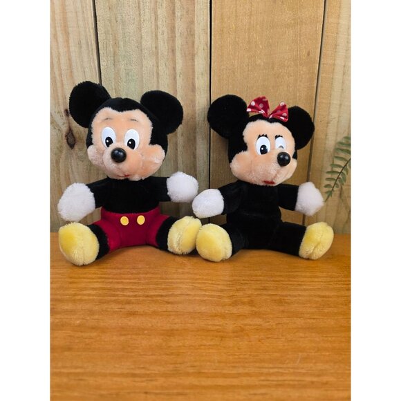 Vintage Mickey & Minnie Mouse Plush Dolls 6" Tall Collectible Disney Characters - Picture 1 of 4
